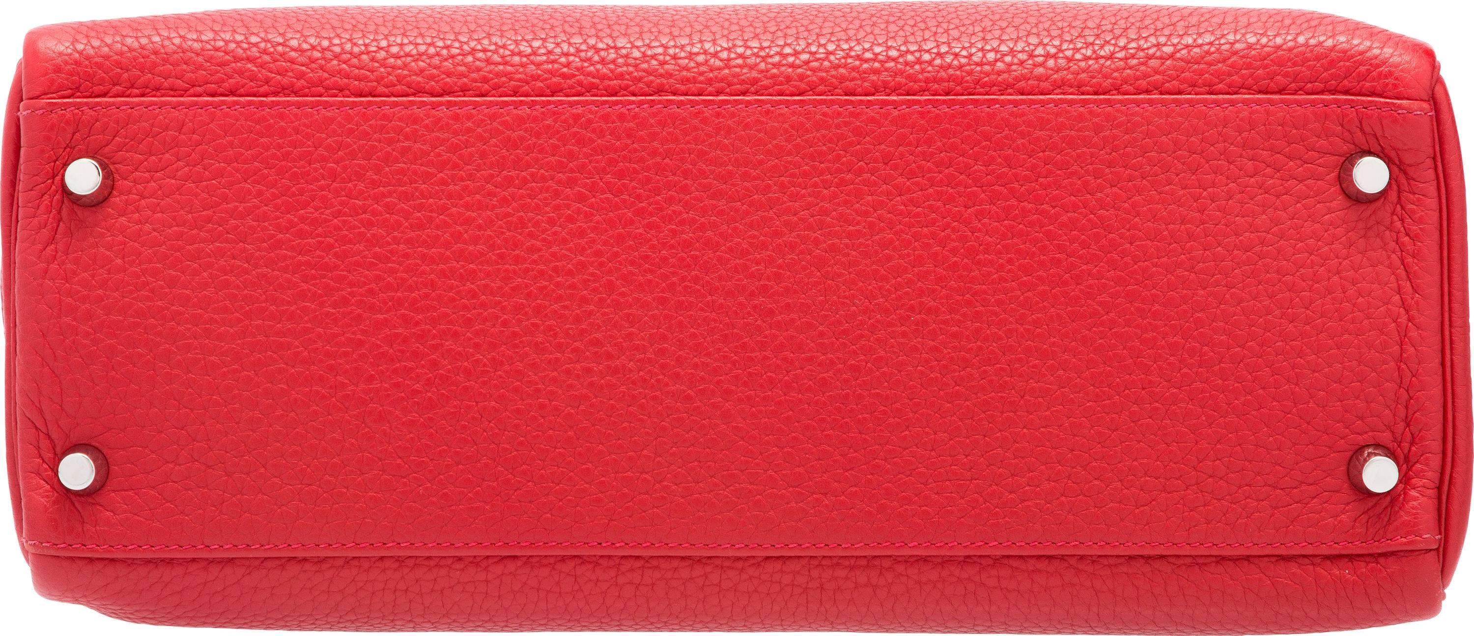 Women's or Men's Hermes 32cm Rouge Vif Clemence Leather Retourne Kelly Bag For Sale