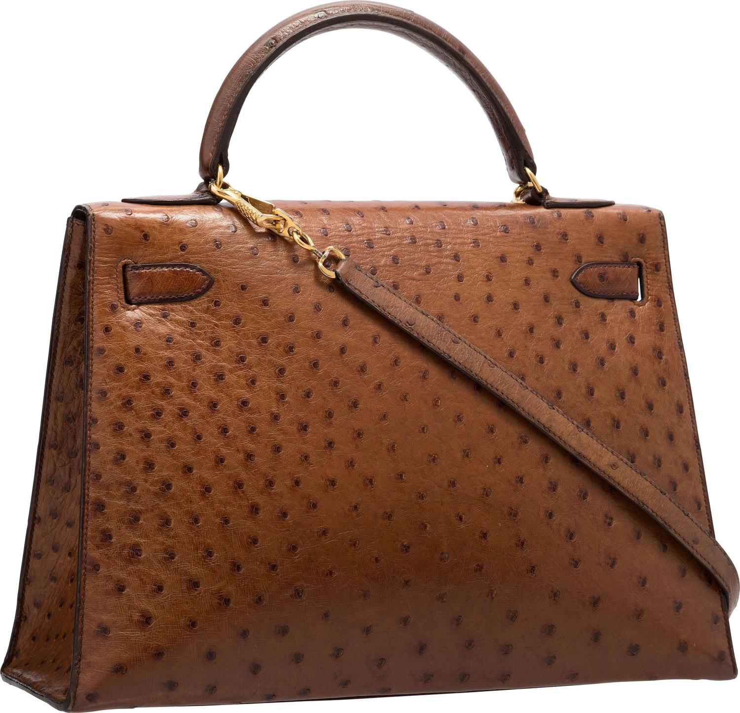 Hermes 32cm Noisette Ostrich Sellier Kelly Bag with Gold Hardware ...  