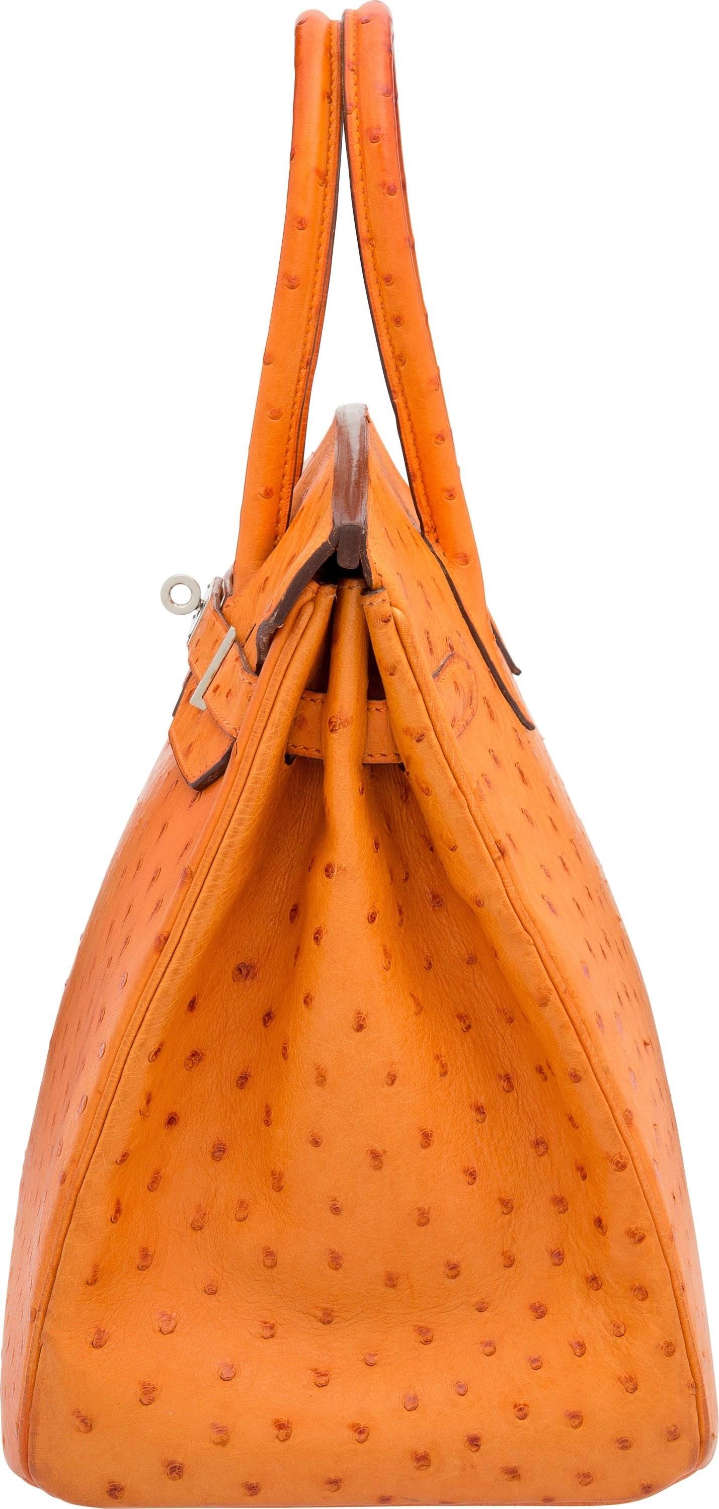 Orange Hermes 35cm Tangerine Ostrich Birkin Bag with Palladium Hardware For Sale