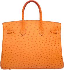 Hermes 35cm Tangerine Ostrich Birkin Bag with Palladium Hardware