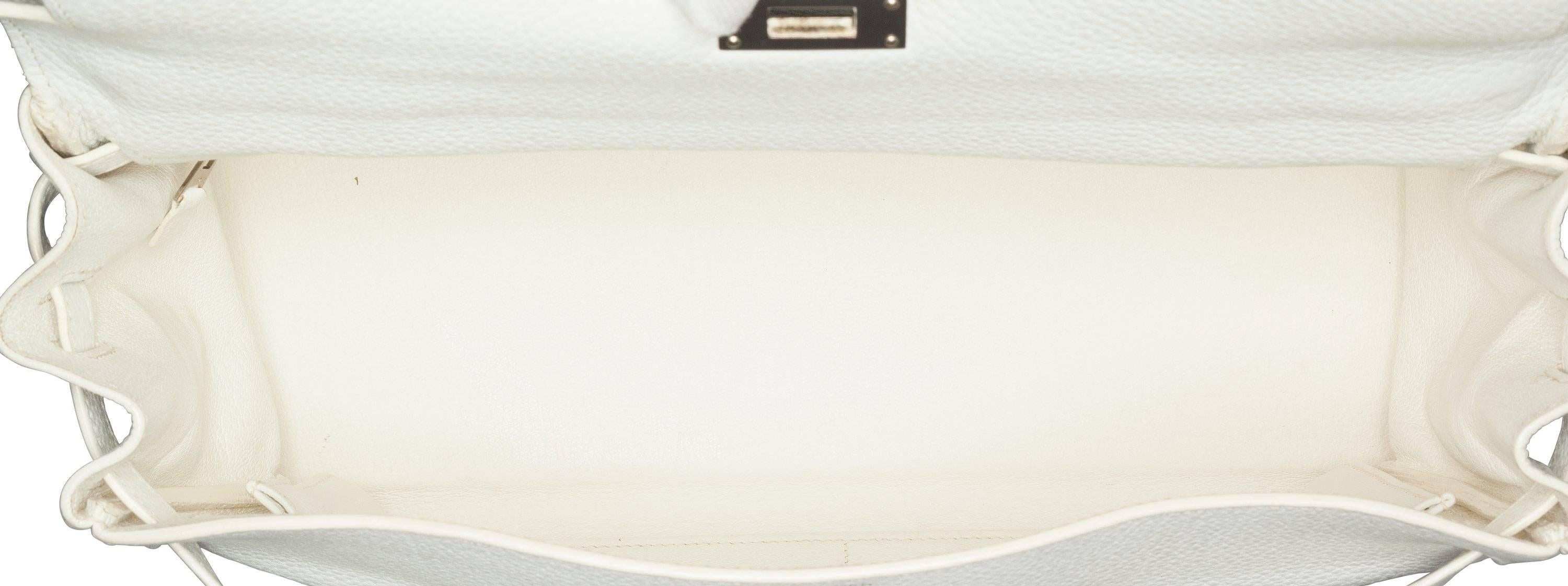 Women's or Men's Hermes 35cm White Clemence Leather Retourne Kelly Bag with Palladium Hardware For Sale