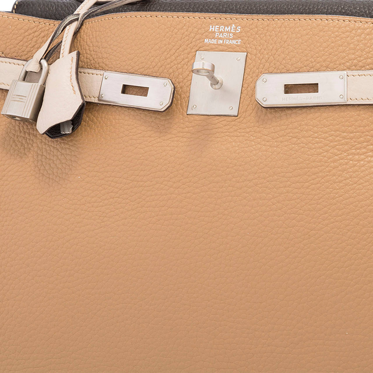 Hermes 35cm Tabac Camel Clemence Leather Kelly with Brushed Palladium Hardware For Sale 2