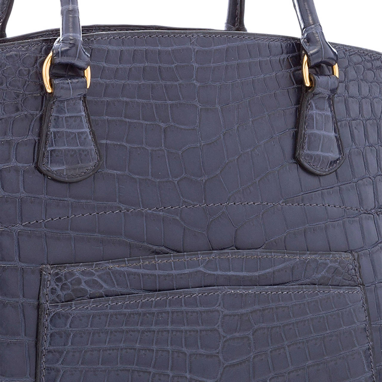 Hermes Matte Indigo Nilo Crocodile LA Bag with Gold Hardware For Sale 1