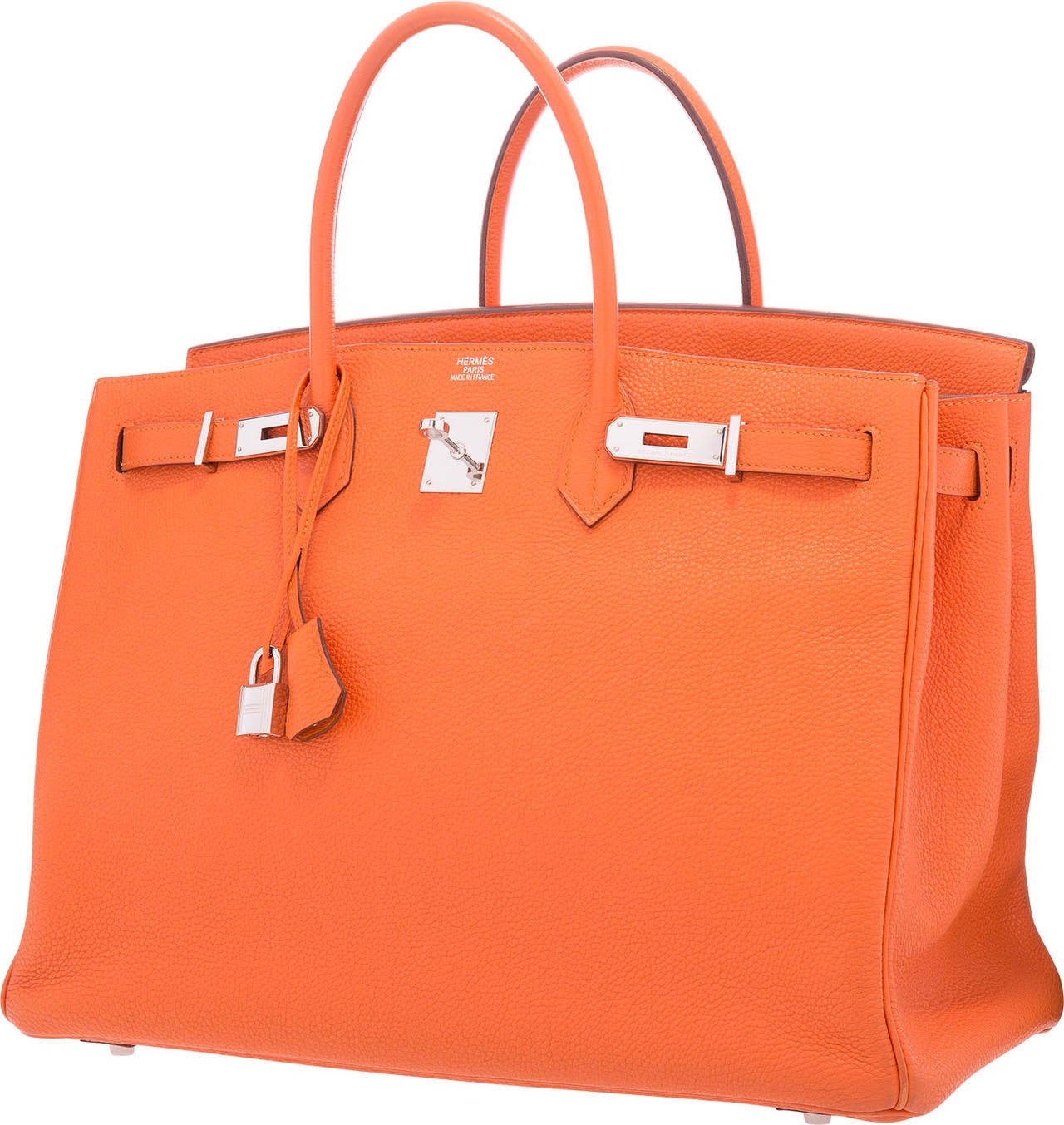 Orange H is one of the most recognizable Hermes colors. It is beautifully vibrant and makes a great addition of color into any collection. This bag is the largest size of the standard Birkin and is perfect for those who like a carry-all. It features