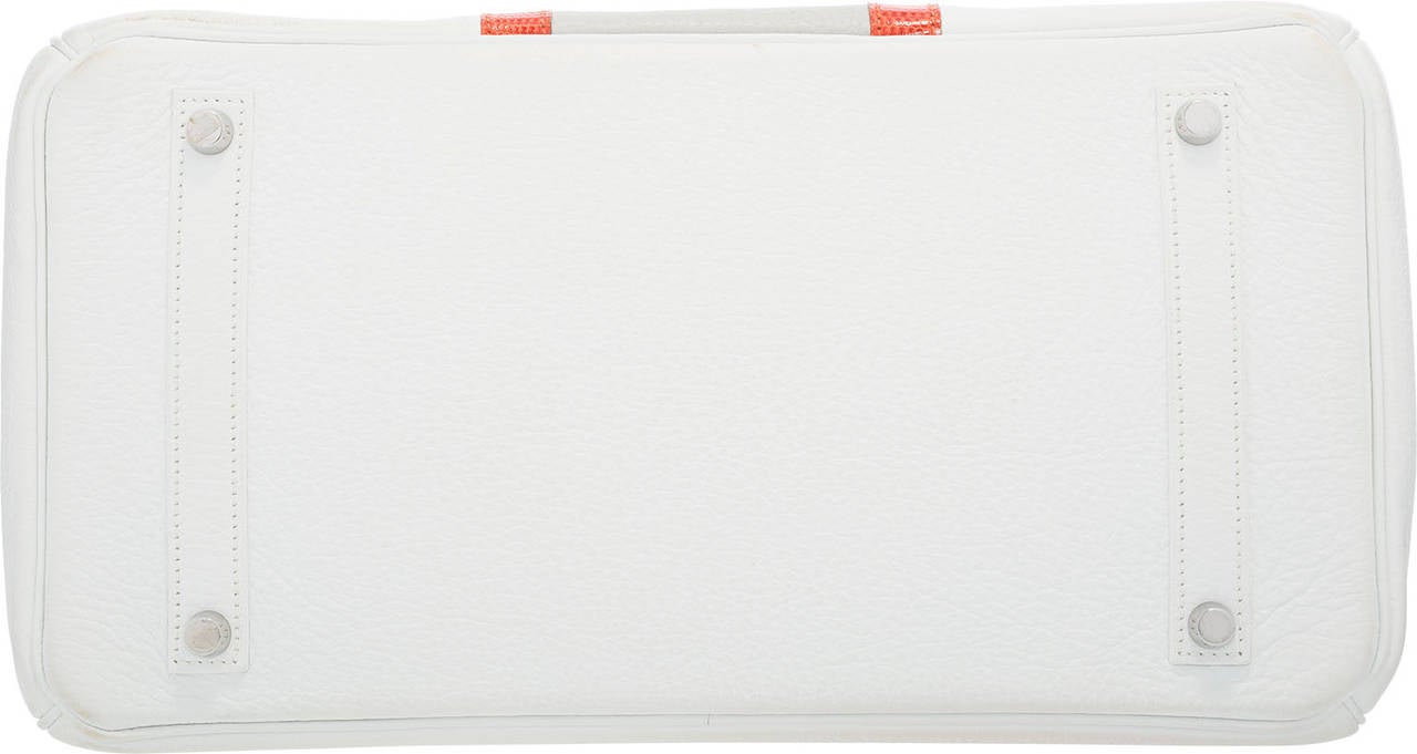 Hermes 35cm White & Sanguine Lizard Club Birkin Bag with Palladium Hardware For Sale 1