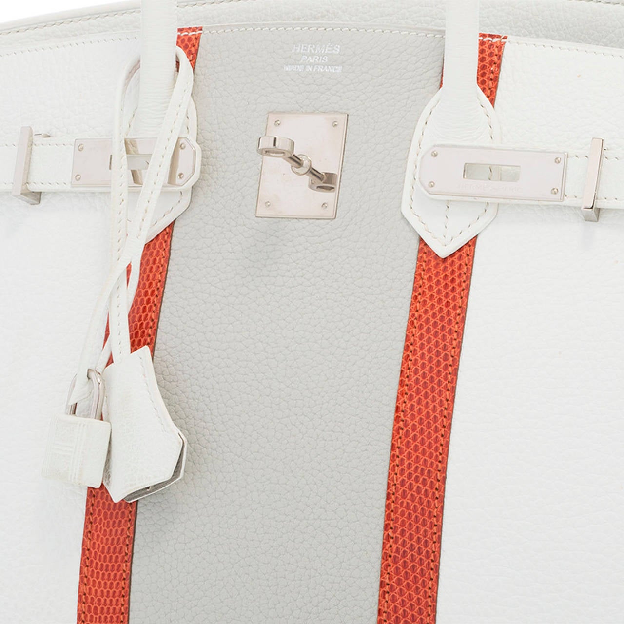 Hermes 35cm White & Sanguine Lizard Club Birkin Bag with Palladium Hardware For Sale 2