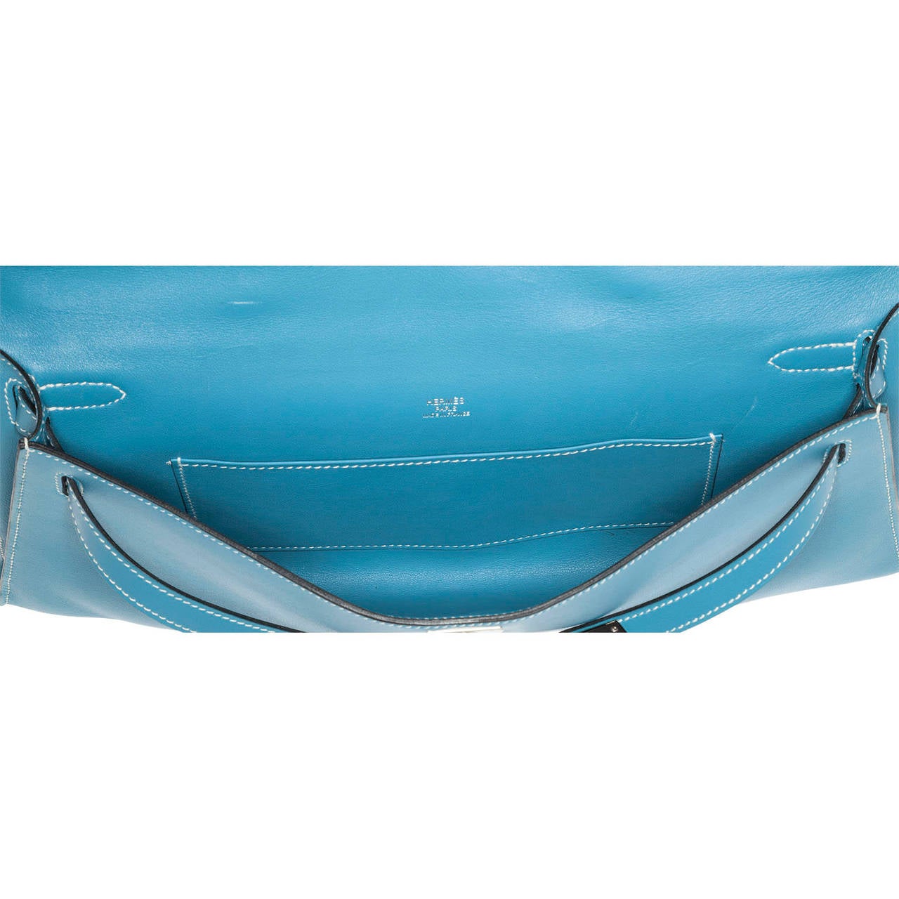 Hermes Blue Jean Swift Leather Kelly Longue Clutch Bag with Palladium Hardware In Excellent Condition For Sale In New York, NY