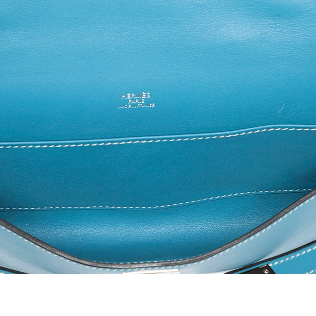 Hermes Blue Jean Swift Leather Kelly Longue Clutch Bag with Palladium Hardware For Sale 1
