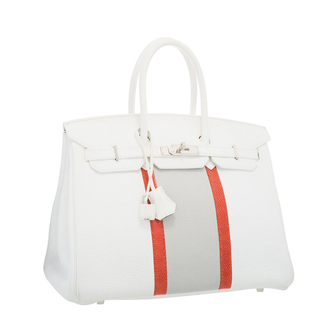 Hermes 35cm White & Sanguine Lizard Club Birkin Bag with Palladium Hardware For Sale