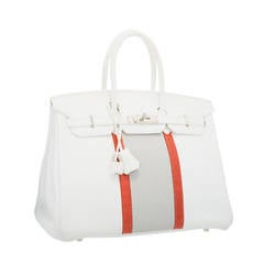 Hermes 35cm White & Sanguine Lizard Club Birkin Bag with Palladium Hardware