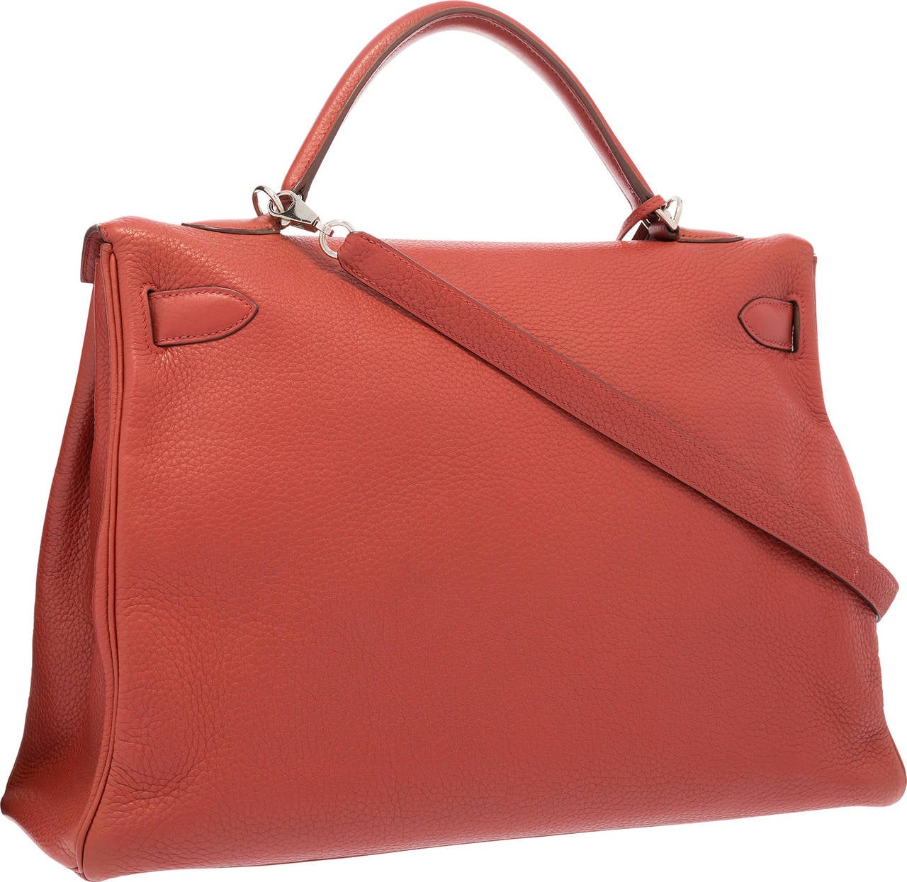 Hermes 40cm Rouge Venetian Clemence Retourne Kelly Bag with Palladium Hardware In Good Condition For Sale In New York, NY