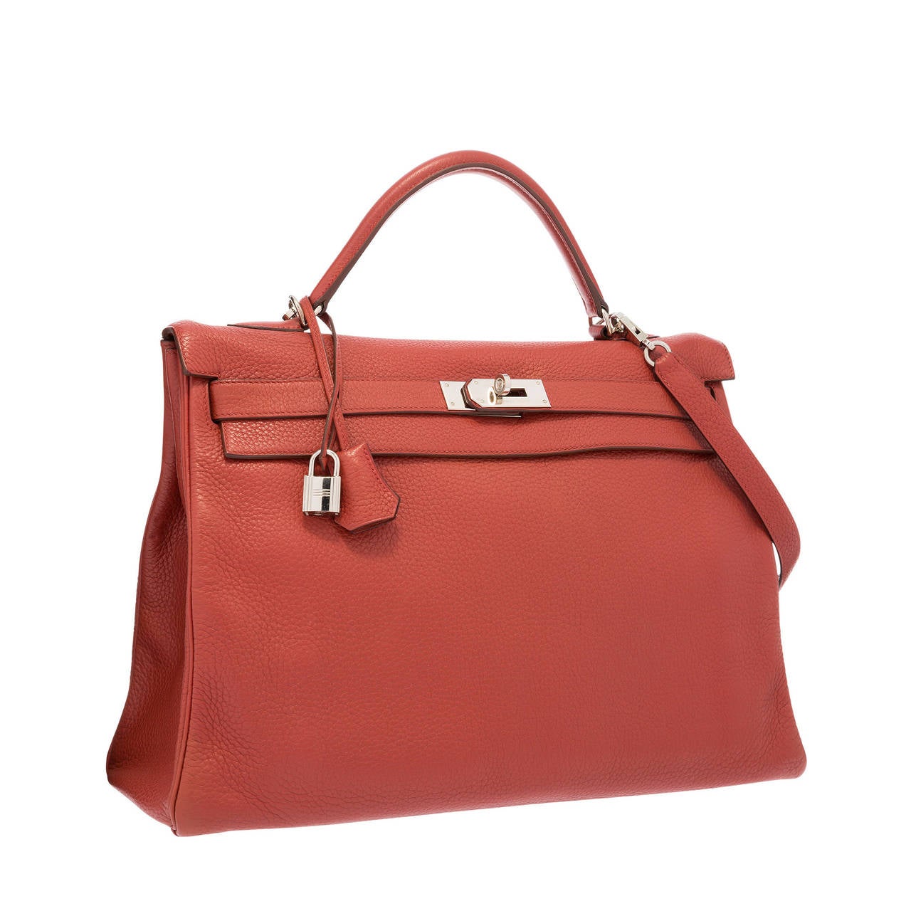 Hermes 40cm Rouge Venetian Clemence Retourne Kelly Bag with Palladium Hardware For Sale