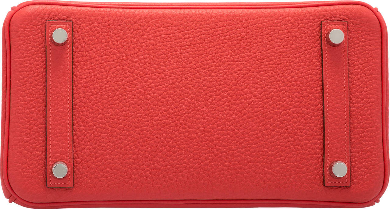 Hermes 25cm Rouge Pivoine Clemence Leather Birkin Bag with Palladium Hardware For Sale 1