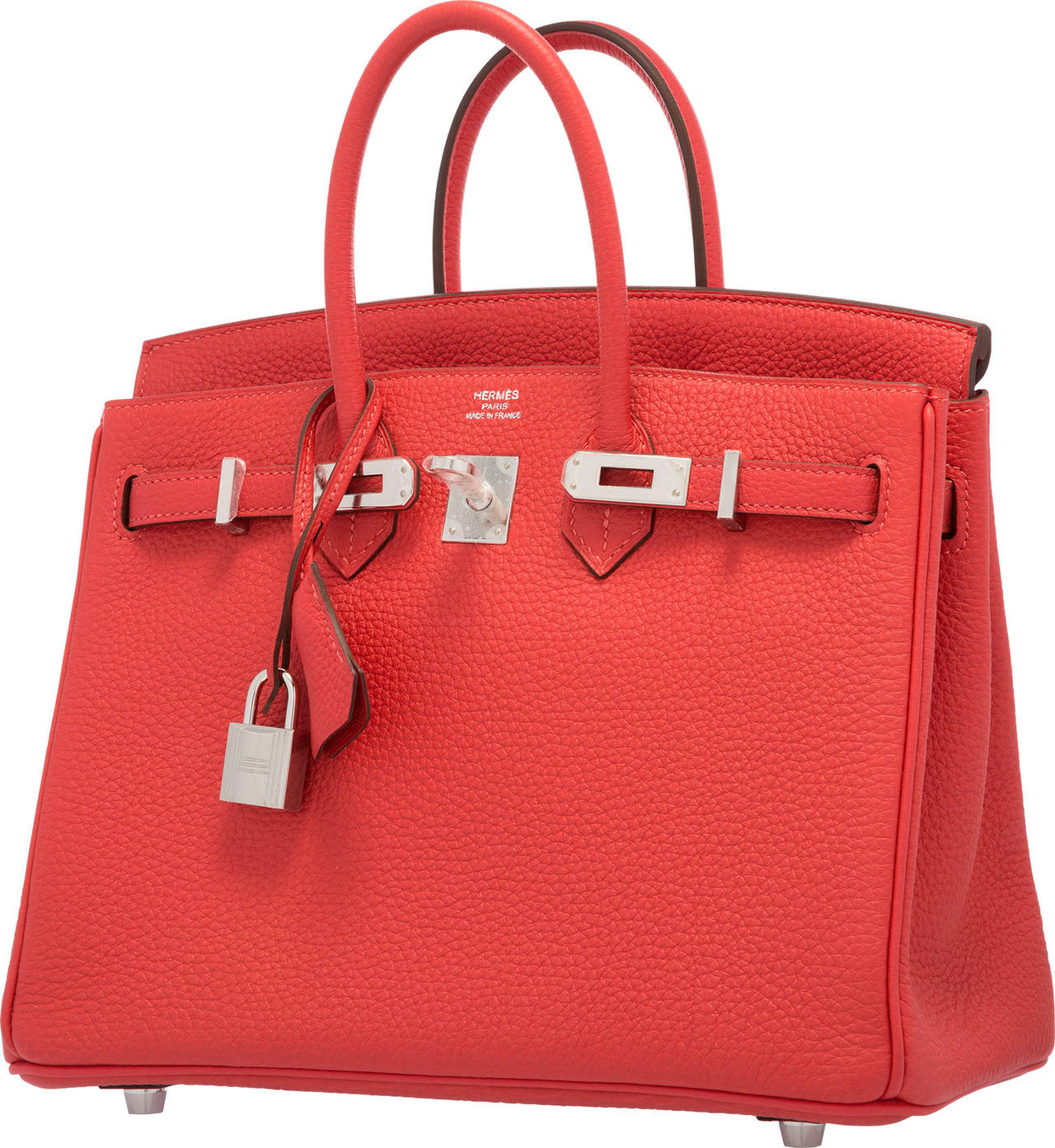 Rouge Pivoine, taking its name after the vibrant Peony flower, is a new coloration from Hermes that has rarely been seen, and is highly sought after for its vivid coloration and radiant glow. This Birkin is done in Rouge Pivoine Clemence Leather, a