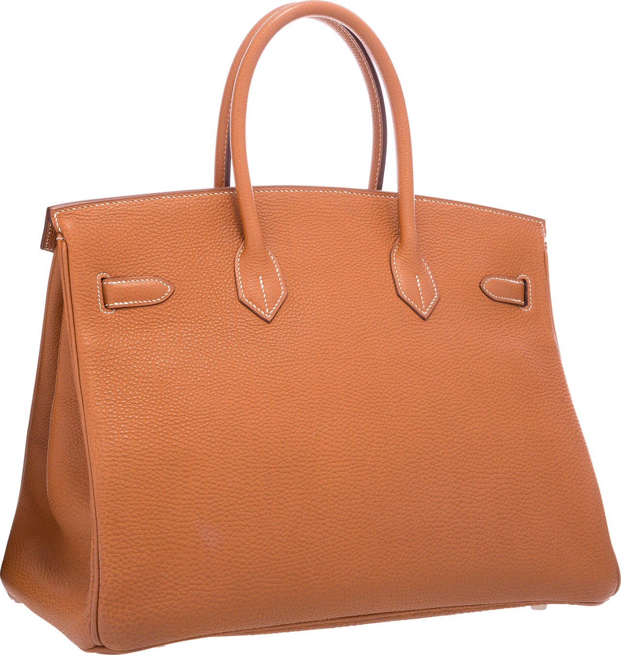 Hermes 35cm Gold Fjord Leather Birkin Bag with Gold Hardware In Good Condition For Sale In New York, NY