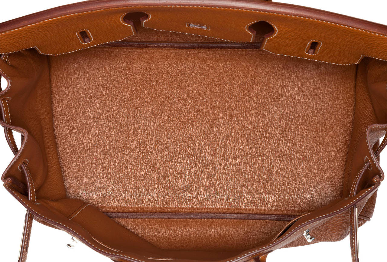 Women's Hermes 35cm Gold Fjord Leather Birkin Bag with Gold Hardware For Sale