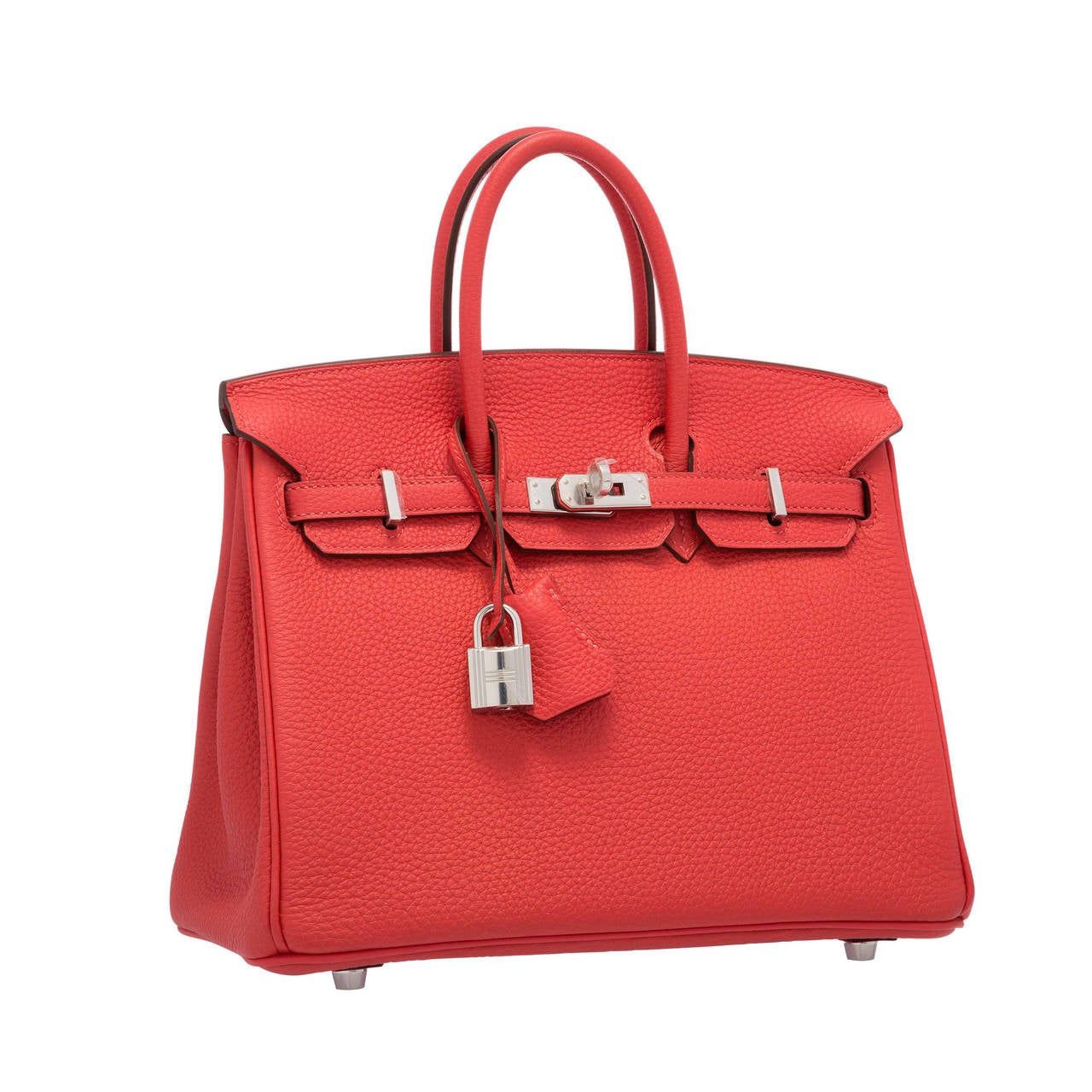 Hermes 25cm Rouge Pivoine Clemence Leather Birkin Bag with Palladium Hardware For Sale