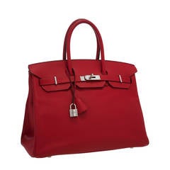 Hermes 35cm Rouge Casaque Epsom Leather Birkin Bag with Palladium Hardware