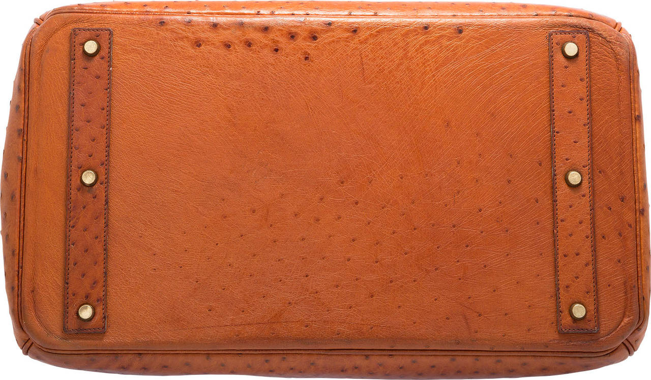 Hermes 45cm Cognac Ostrich HAC Birkin Bag with Gold Hardware For Sale 1