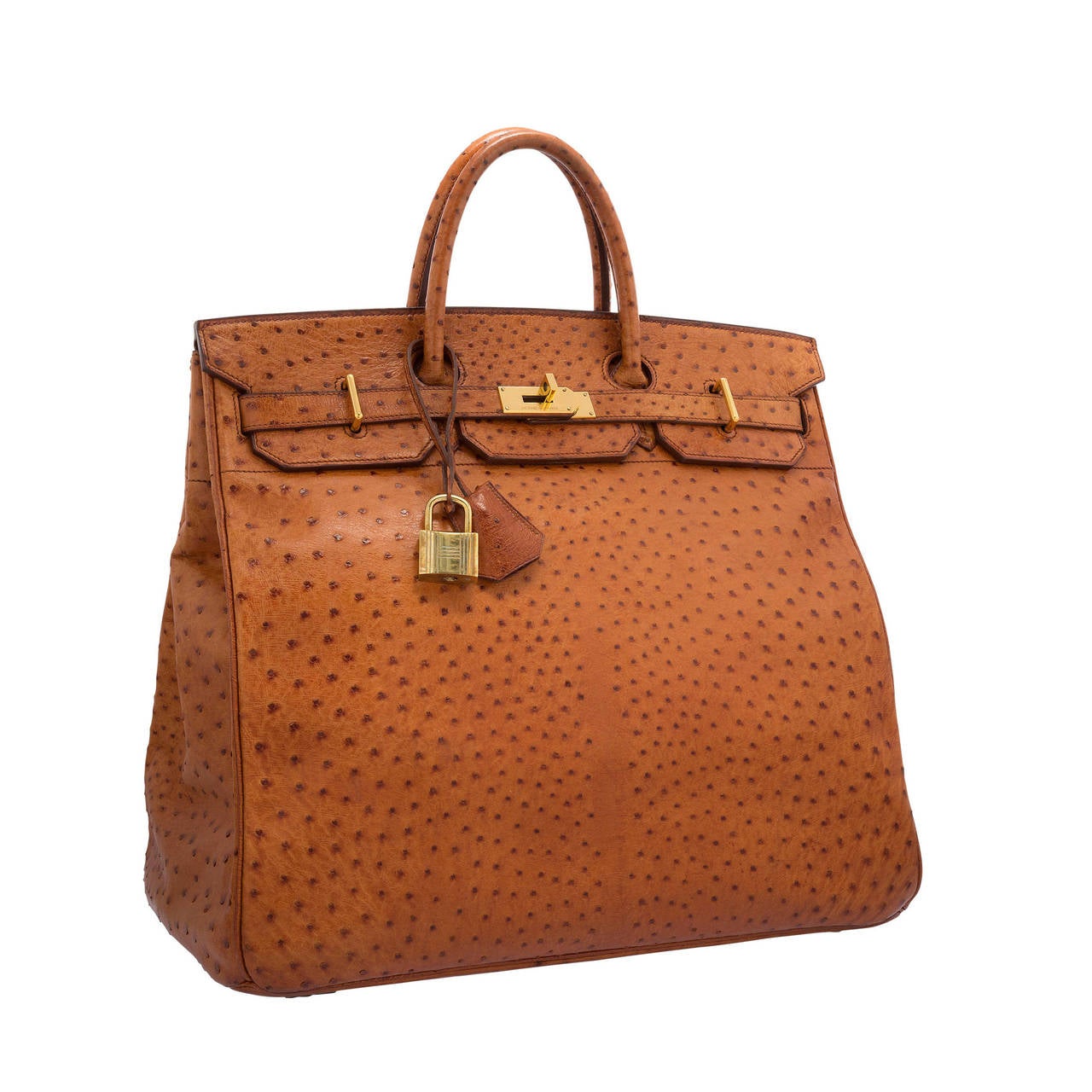 Hermes 45cm Cognac Ostrich HAC Birkin Bag with Gold Hardware For Sale