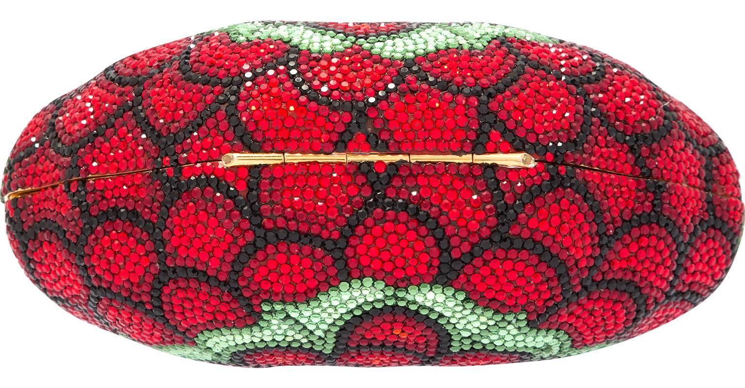 Judith Leiber Full Bead Red & Green Crystal Grapes Minaudiere Bag In Good Condition In New York, NY