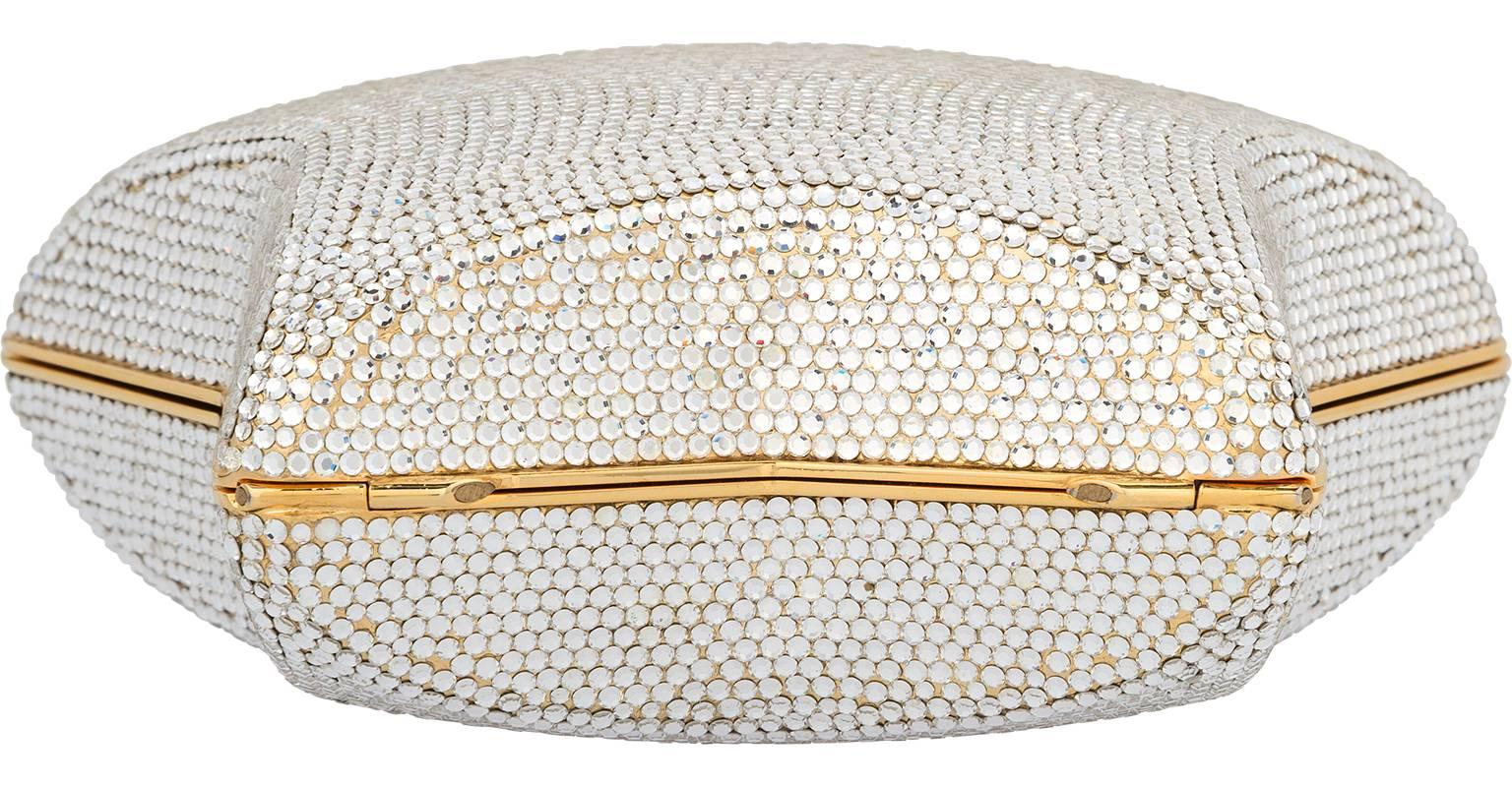 Judith Leiber Full Bead Silver Crystal Star Minaudiere Bag In Excellent Condition For Sale In New York, NY
