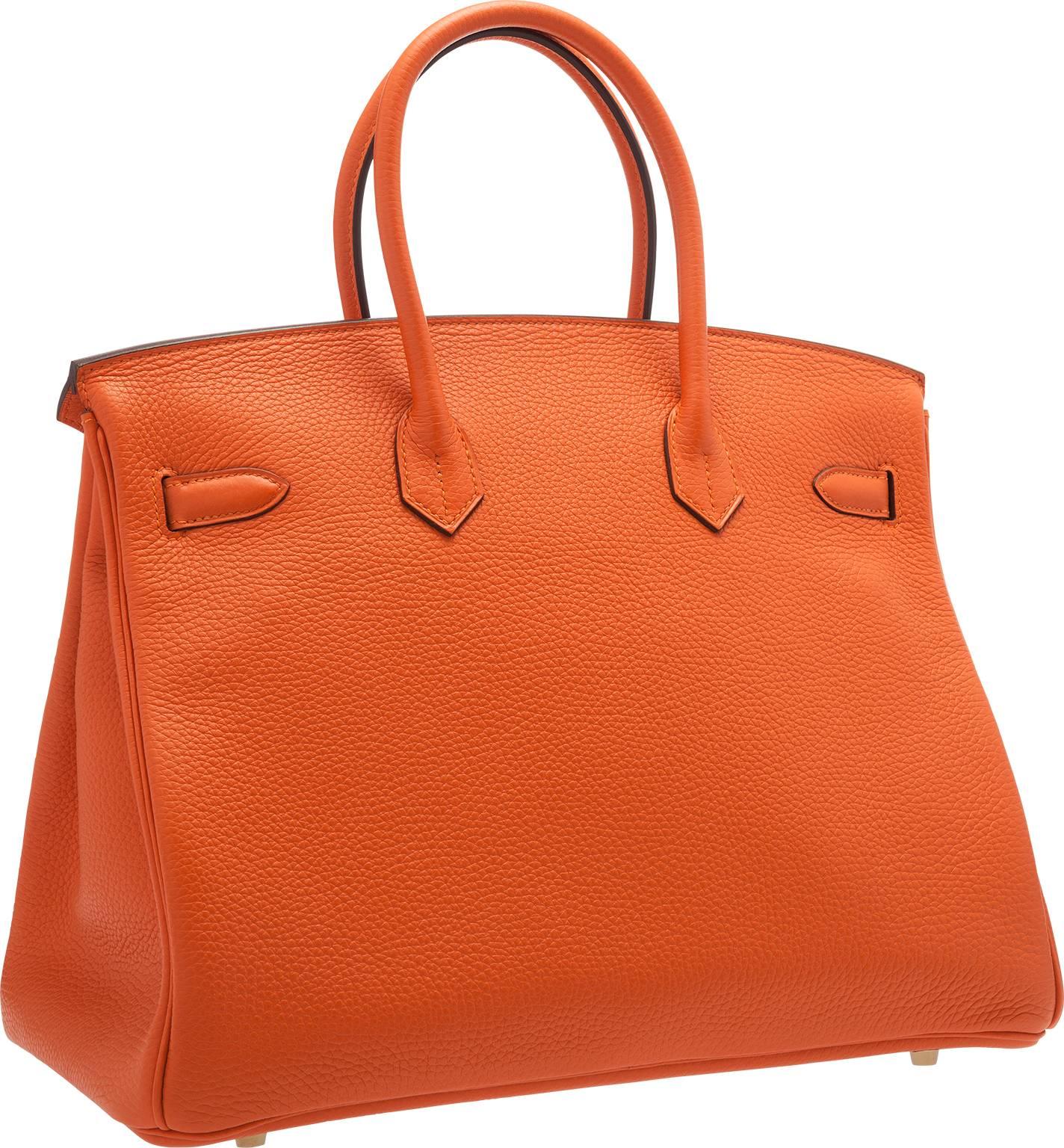 Hermes 35cm Feu Clemence Leather Birkin Bag with Gold Hardware In Excellent Condition In New York, NY