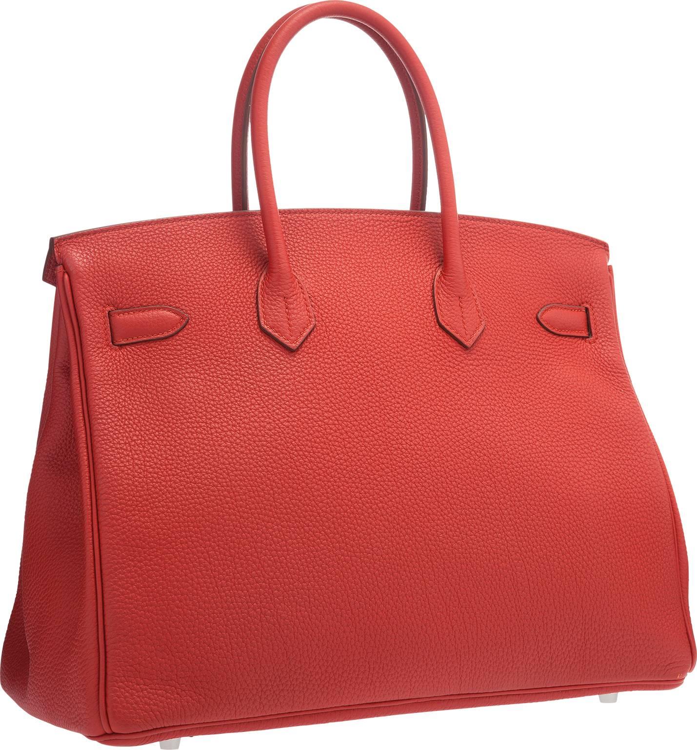 Hermes 35cm Rouge Garance Togo Leather Birkin Bag with Palladium Hardware In Excellent Condition In New York, NY
