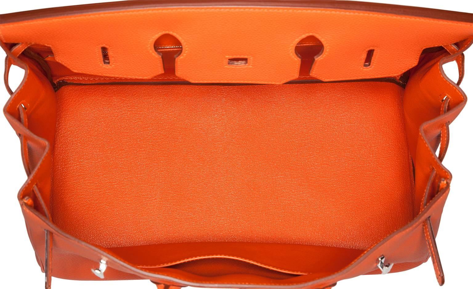 Hermes 35cm Orange Poppy Togo Leather Birkin Bag with Palladium Hardware For Sale 1
