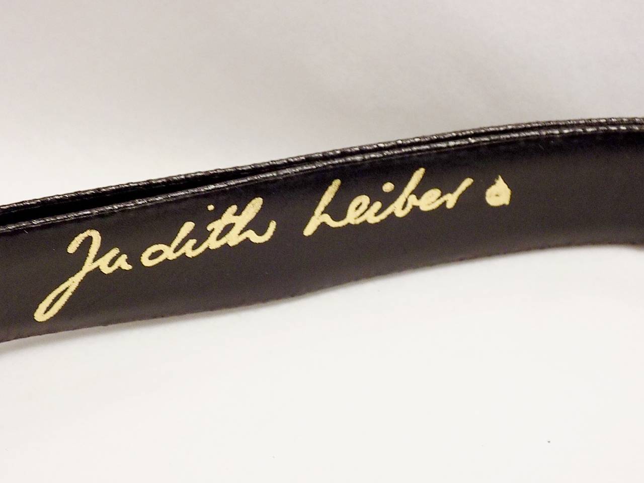 Judith Leiber vintage black   belt Bull Dog buckle wearing  diamond  collar 2