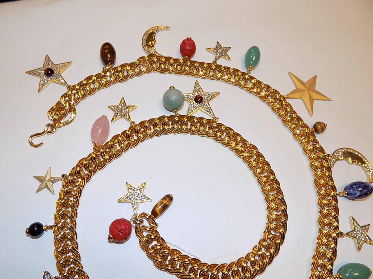 Judith Leiber Chain Belt W/Semi Precious Stones and crystal Charms In New Condition In New York, NY