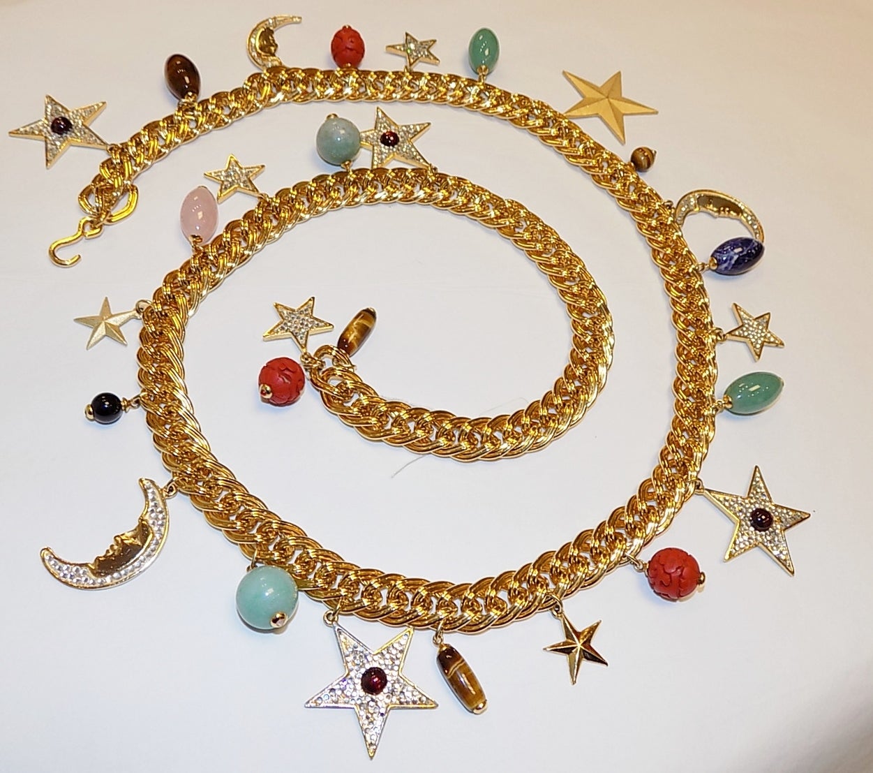 Women's Judith Leiber Chain Belt W/Semi Precious Stones and crystal Charms
