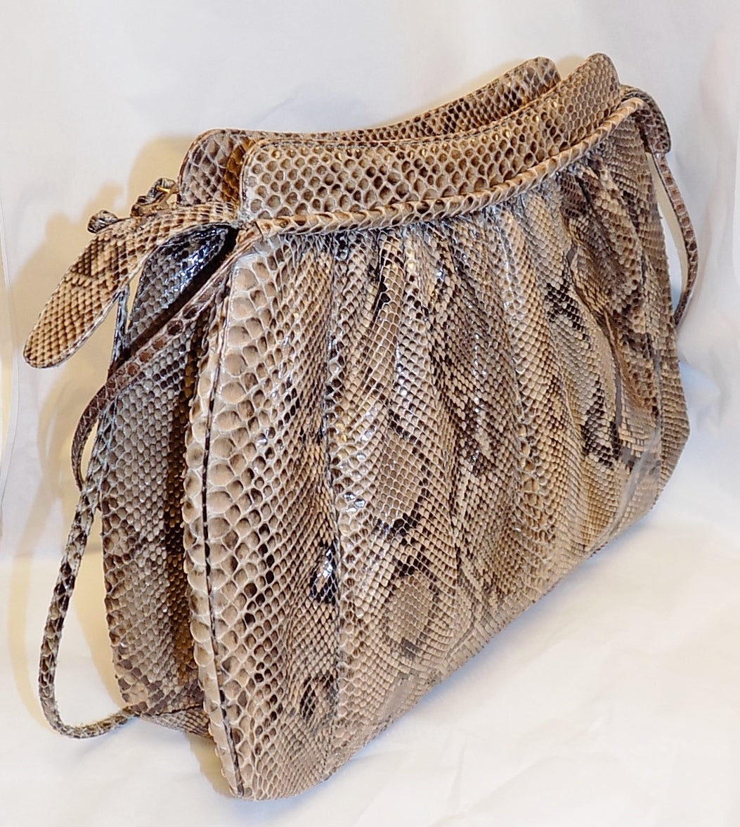 Beige Judith Leiber large  snake / exotic skin  cluth bag