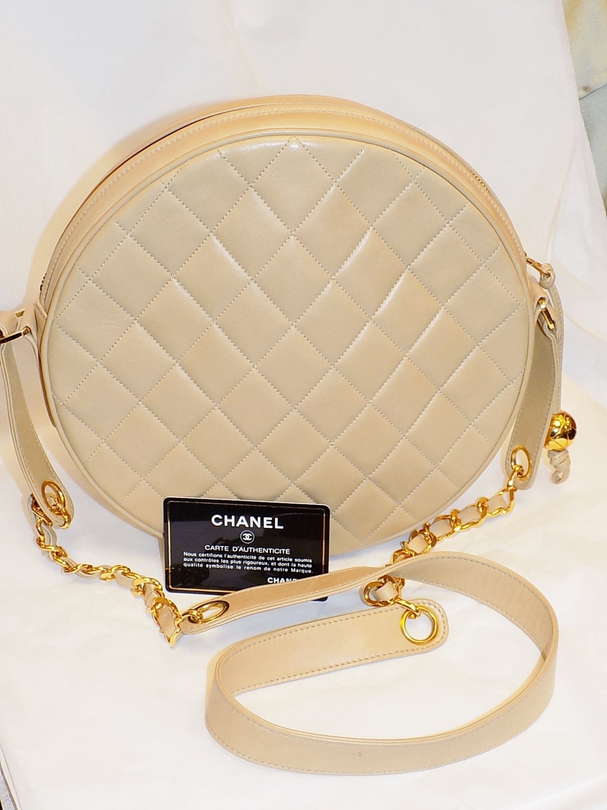 New With Tags Chanel Tan Vintage Round quilted Lambskin Bag  RARE 2