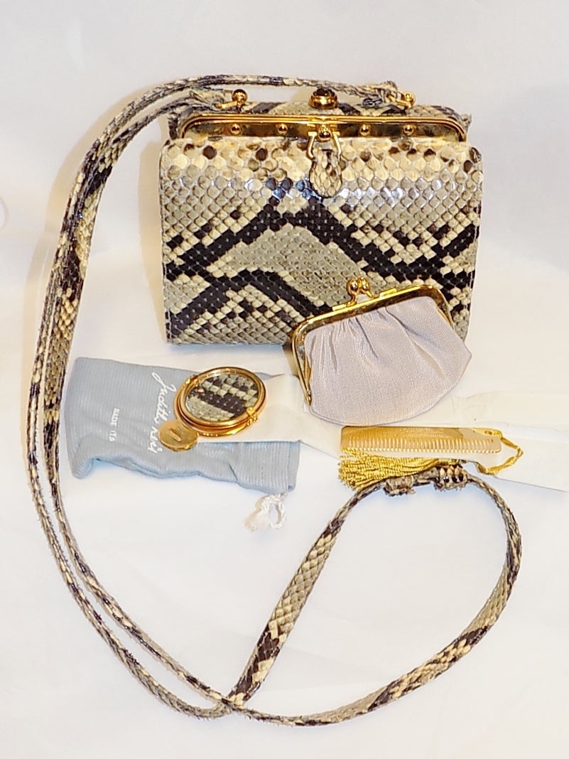 Judith Leiber cutest Cross Body vintage python snake box bag 3