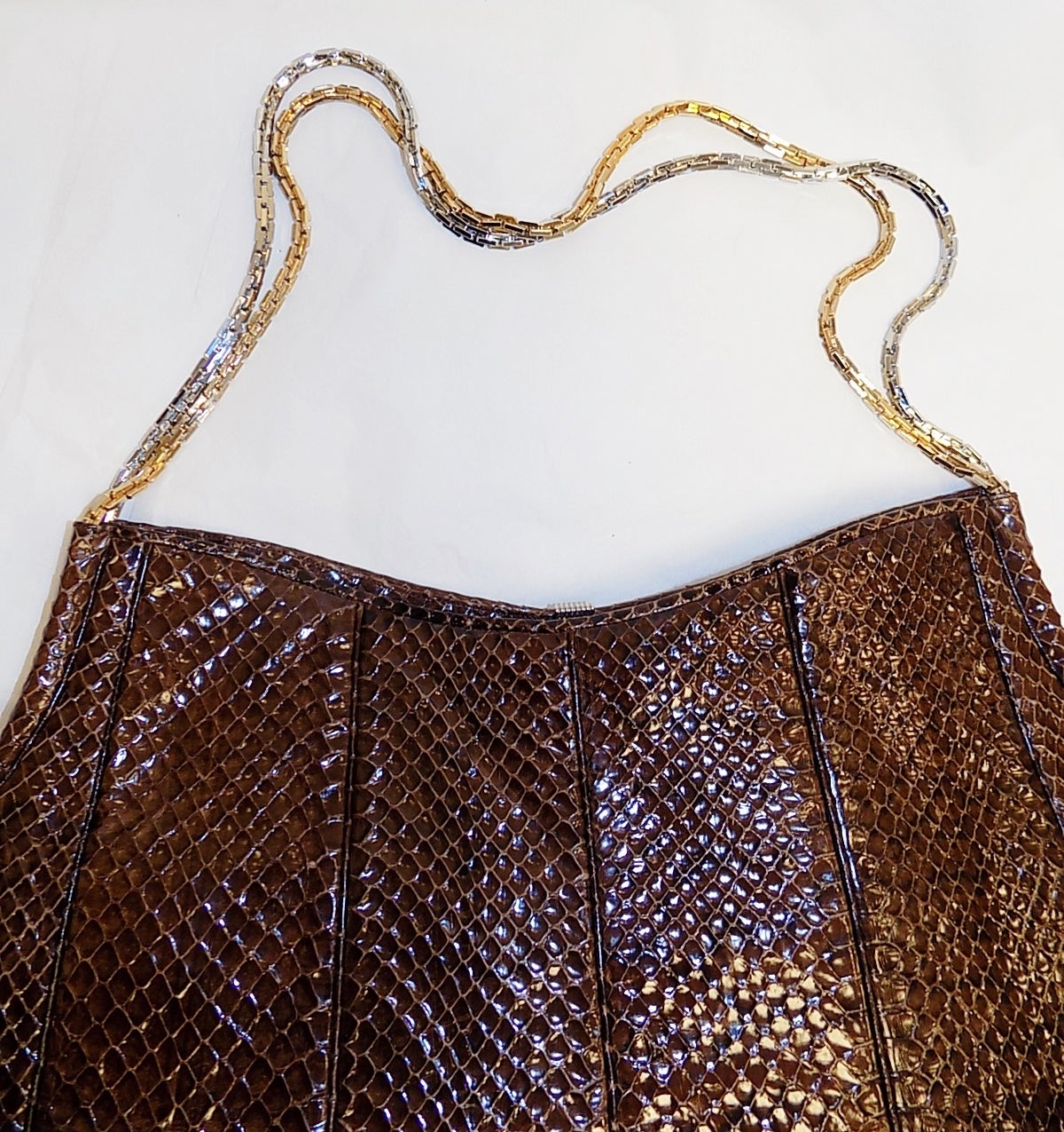 Judith Leiber Large brown  Snakeskin Bag Tote  New! In Excellent Condition For Sale In New York, NY