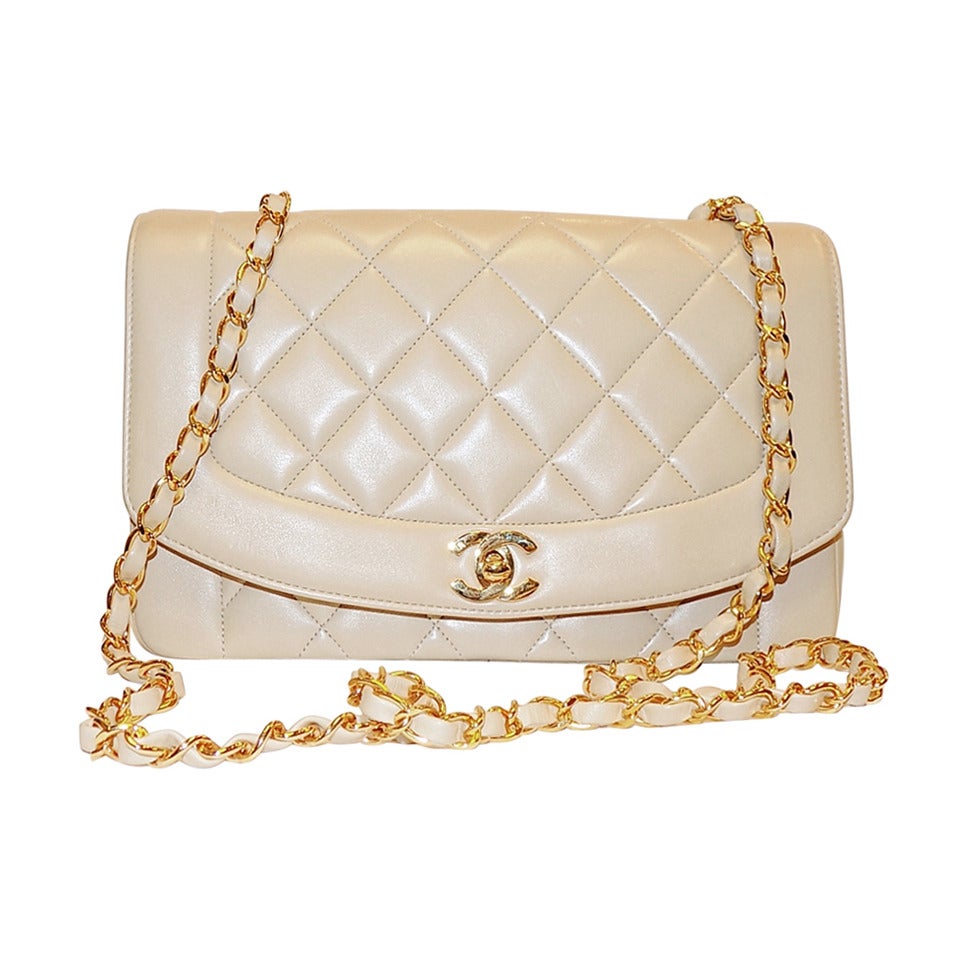 Authentic Chanel Vintage  Quilted  Cream Flap Bag