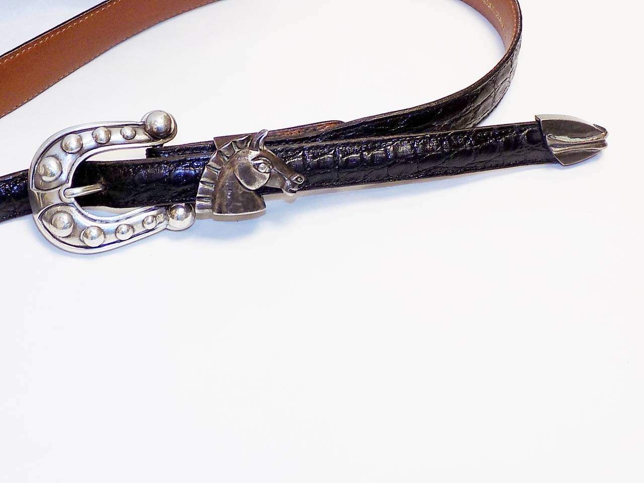 Black Kieselstein Cord Sterling Silver  Horse Belt Buckle - Equestrian