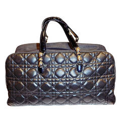 Vintage CHRISTIAN DIOR   Boston Bag  in Black Perforated  Leather and  Denim