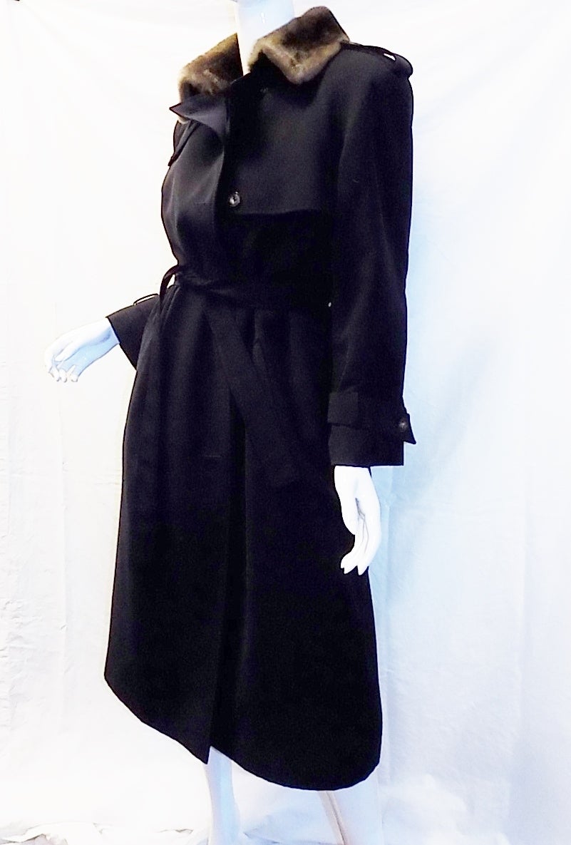 Women's J Mendel Navy trench coat with Luxurios sheared  mink lining SPECTACULAR!