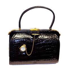 Suarez vintage alligator bag with pocket watch