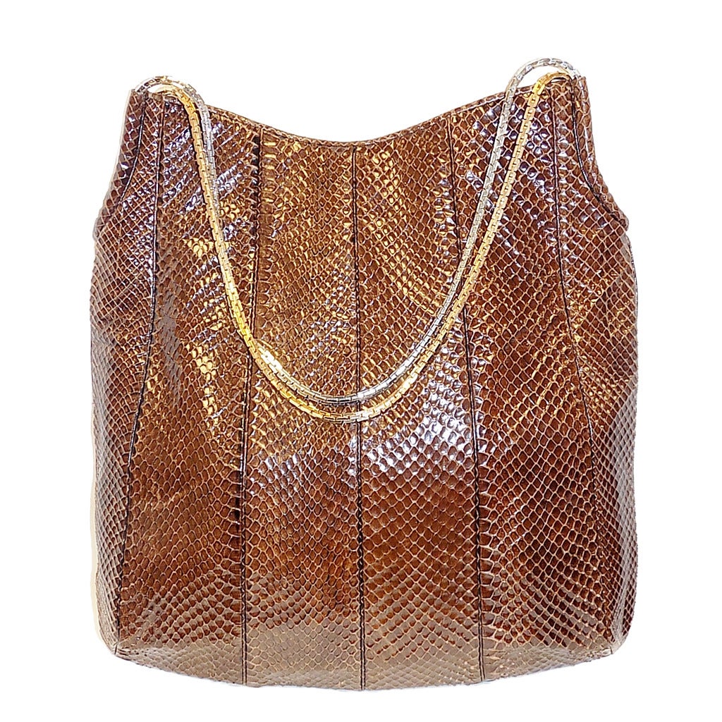 Judith Leiber Large brown  Snakeskin Bag Tote  New! For Sale