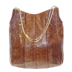Judith Leiber Large brown  Snakeskin Bag Tote  New!