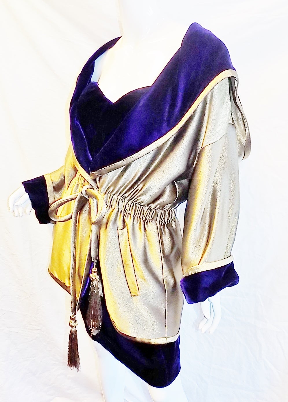 Women's Anne Klein late 70's Royal Purple Dress and Metallic Gold Jacket Ensemble