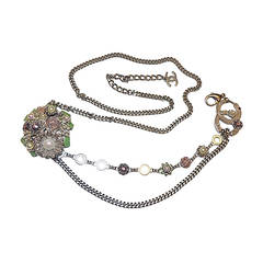 CHANEL chain  Belt with  Flower Crystal, Enamel, Pearl/ necklace