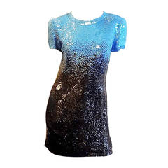 Neil Bieff Turquoise Black Beaded silk Cocktail dress  US size 6