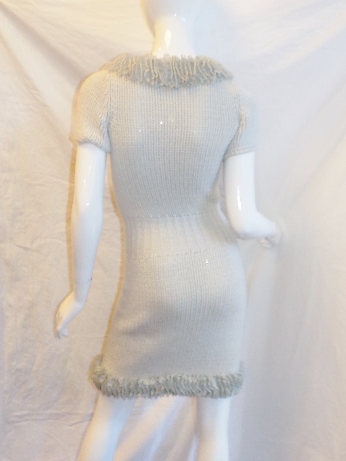 Fabulous Chanel  Dove Grey cashmere knit dress ruffled trim 5