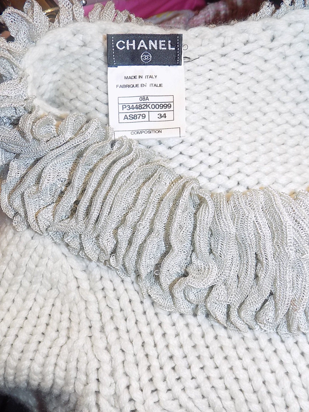 Fabulous Chanel  Dove Grey cashmere knit dress ruffled trim 6