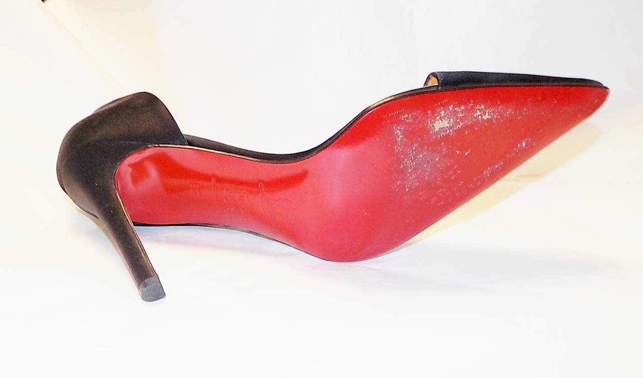 Christian Louboutin black silk pumps with swarovski In Excellent Condition For Sale In New York, NY