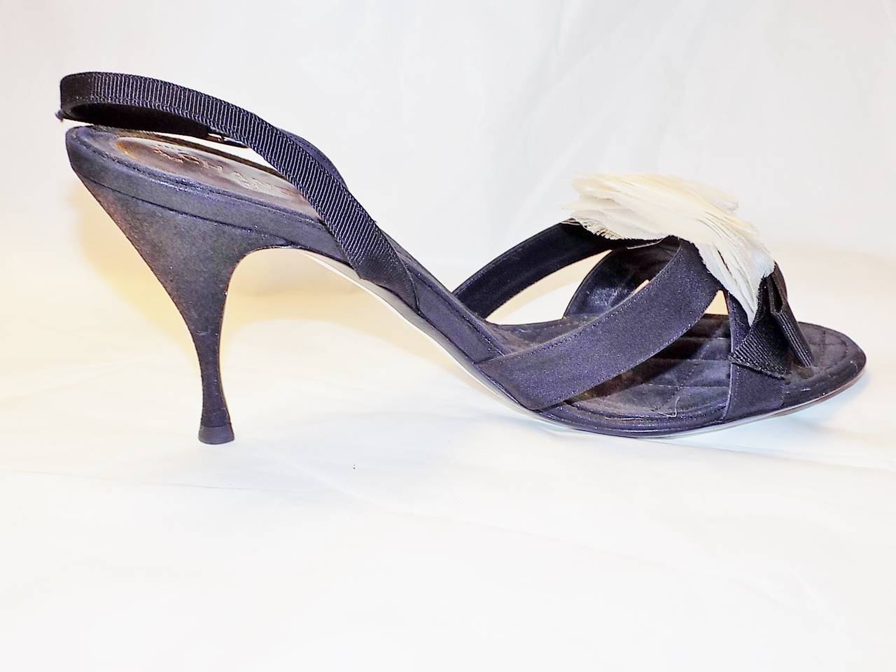 Women's Chanel Black Fabric Camellia Bow Heels 39.5